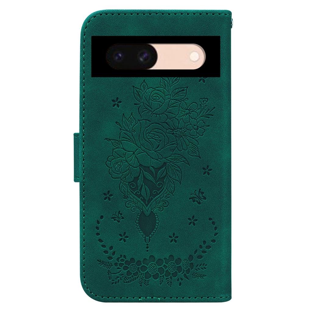 For Google Pixel 8a Case PU Leather+TPU Imprinted Phone Cover with Flower Pattern