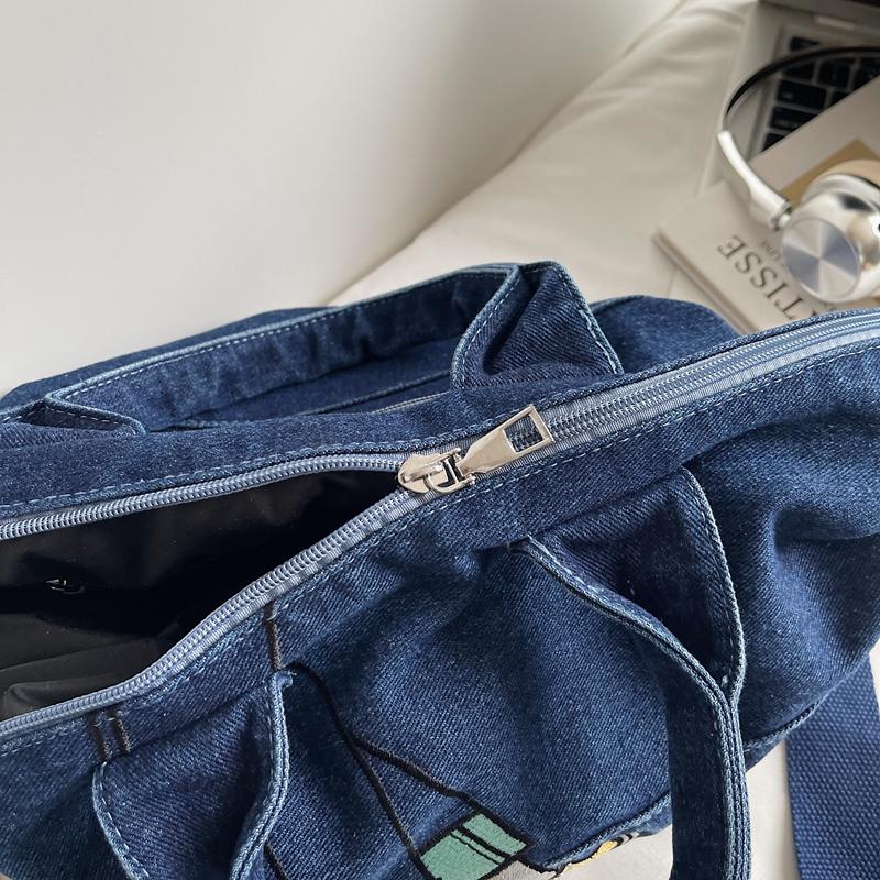 Embroidered Denim Bag Women's Large Capacity Shoulder Crossbody Bag