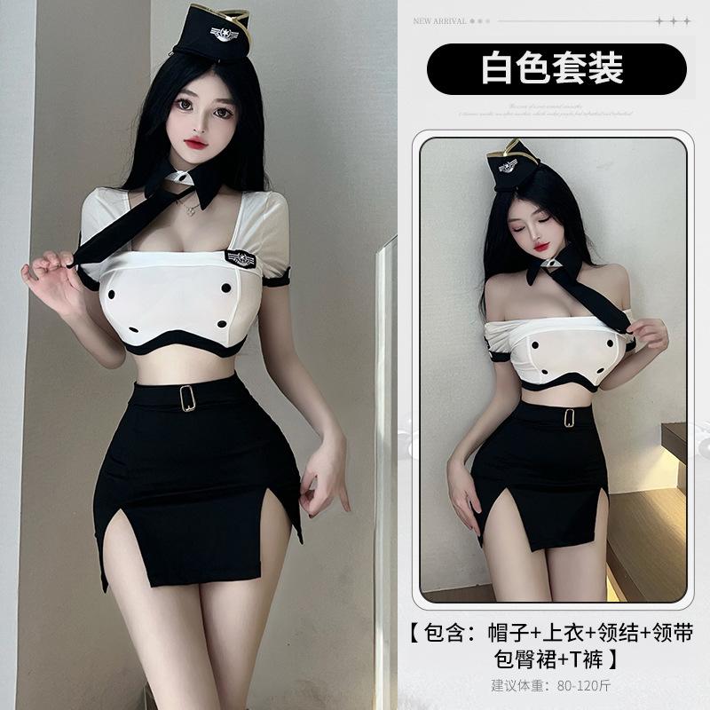 Erotic Lingerie Female Sexy Stewardess Uniform Seduction Hot Bed Robe Free Flirting Pajamas