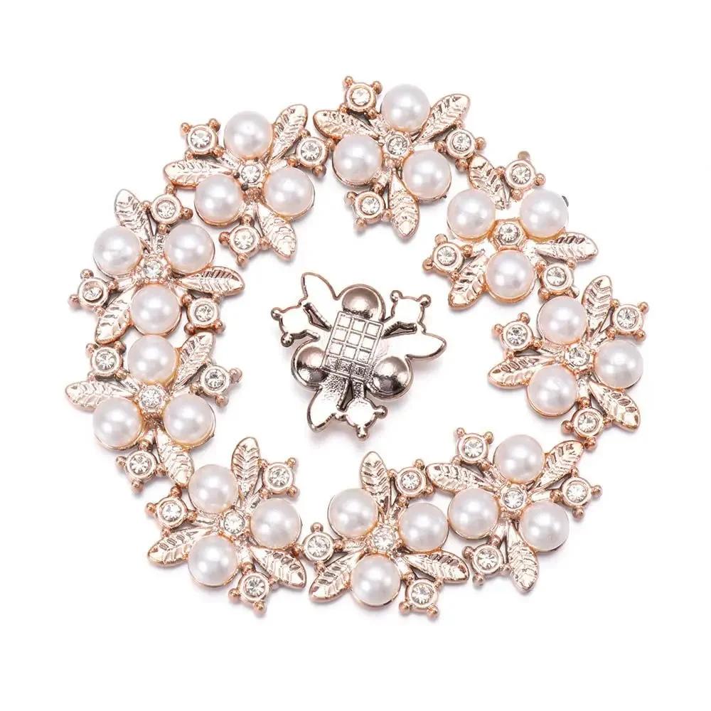 

10PCS DIY Craft Flower-shaped Hat Accessories Pearl Button Pearl Hairpins Rhinestone Buttons Headwear Clip Apparel Sewing