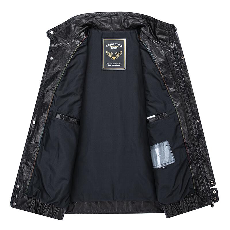 FAPAI Men's Genuine Leather Lapel Zipper Jacket