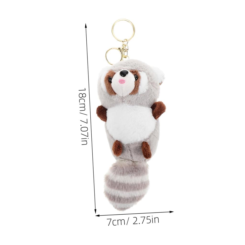 [Abaodam] Mini Red Panda and Raccoon Plush Keychain Pendant, Gray PP Cotton, Bag Charm for Keys and Zippers, 18x7x6cm, Animal Party Gift