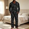 Men's Christmas Pajama Set with Button Down Shirt and Straight Leg Pants, Casual Print Sleepwear Two Piece Outfit, Festive Holiday Loungewear
