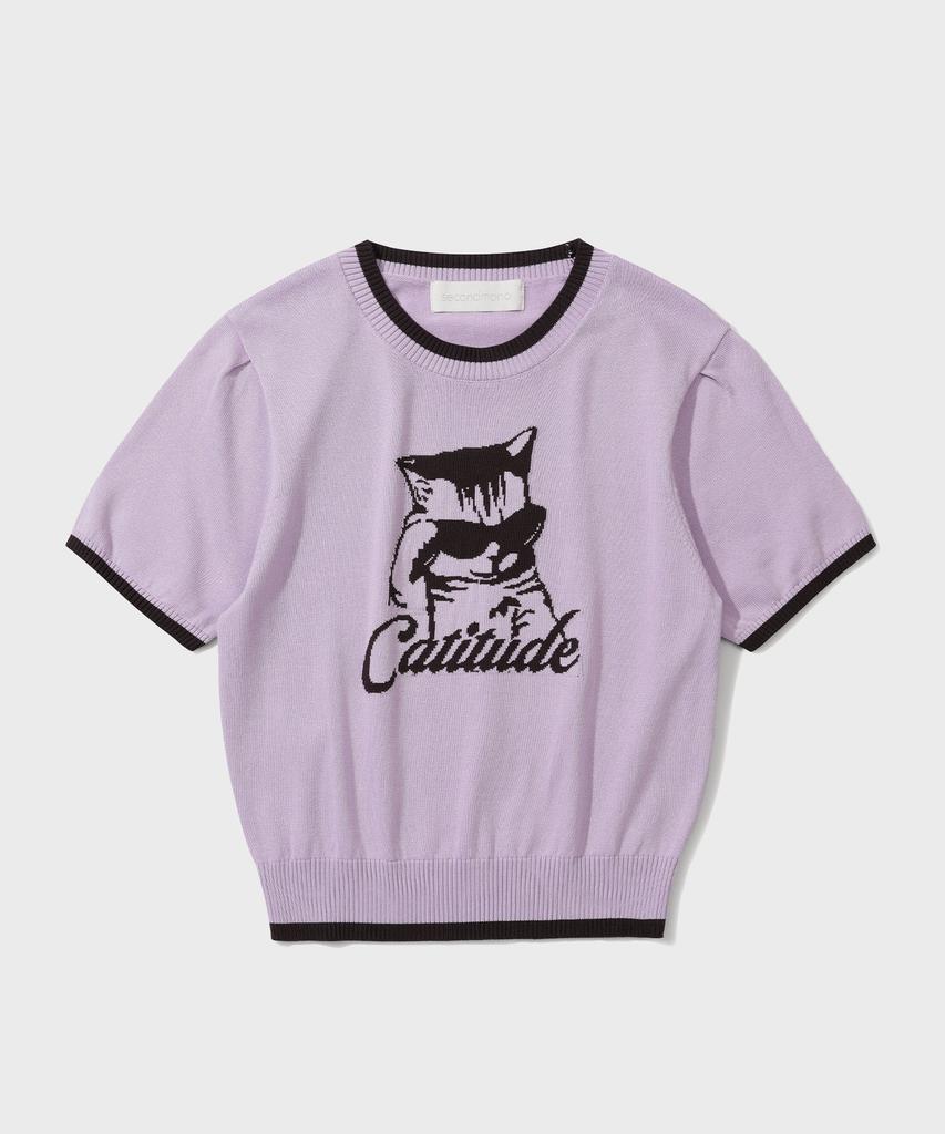 Sekeonmonollogeu W. Cattitude Semi-Crop Half Ringer Knit [Lavender]_Sewkt005Lavender