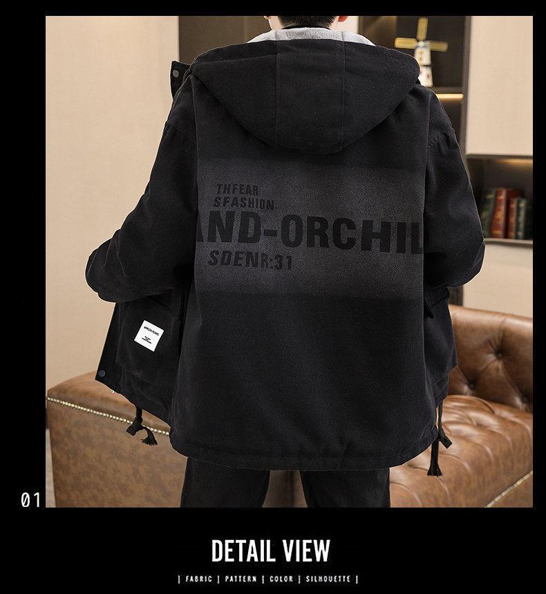 Trendy Mid-Length Men’s Winter Denim Parka with Plus Velvet Hood