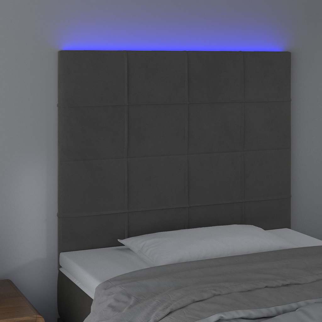vidaXL LED Headboard Dark Grey 90x5x118/128 Cm Velvet