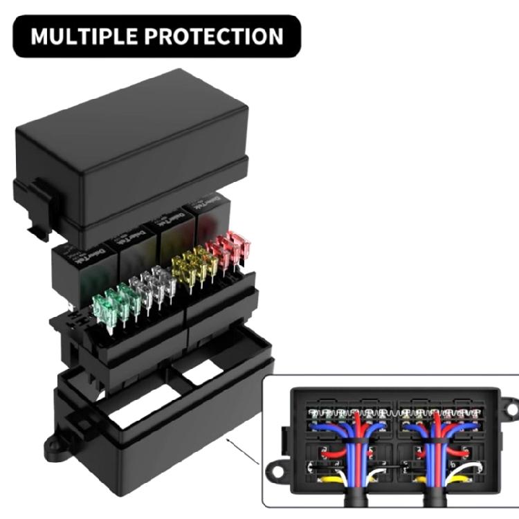 High Load Capacity Weatherproof 12 Way Relays Fuses Box with Pre Installed Wiring for Marine Efficient Power Management