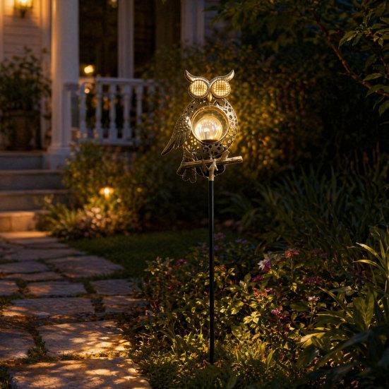 Solar Owl Garden Light, Outdoor Metal Owl Solar Light with Stake, LED Warm Glow Pathway Light for Backyard Patio Lawn Flower Bed