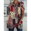 Women's Bohemian Ethnic T-Shirt Full-Body Print Short Sleeve Blouse Suitable for Summer, Round Neck Casual Top