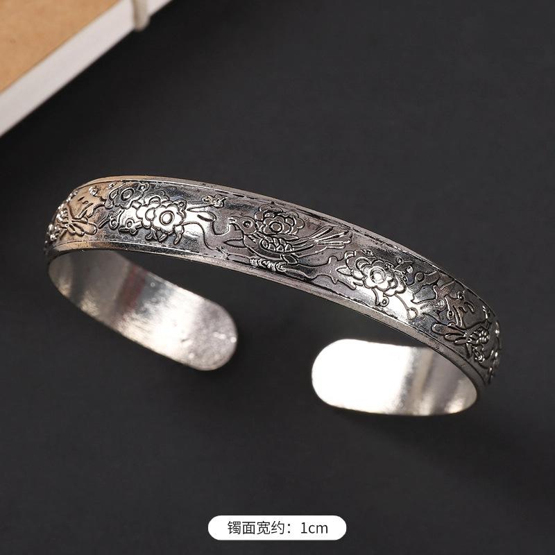 National Style Retro Hand-carved Bracelet Hand Ring Fashionable Court-style Personalized Open-ended Bracelet