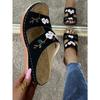 Foreign trade large size one-character slippers women's summer Roman shoes slope heel platform sandals embroidered flower women's cool slippers