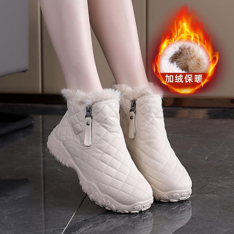Women's Large Size Soft Sole Winter Warm Fur One Anti-slip Snow Boots Padded Lined Ankle Boots Windproof Outdoor Sports Cotton Boots