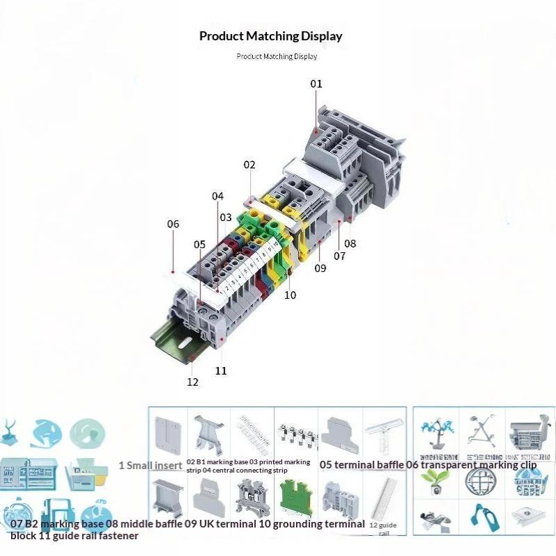 10 Piezas Bloque de Terminales Uk 2.5 Uk2.5B Conexión por Tornillo Tira de Conexión 2.5B Cable de 2.5 Mm² Conectores de Cable Eléctricos Carril DIN