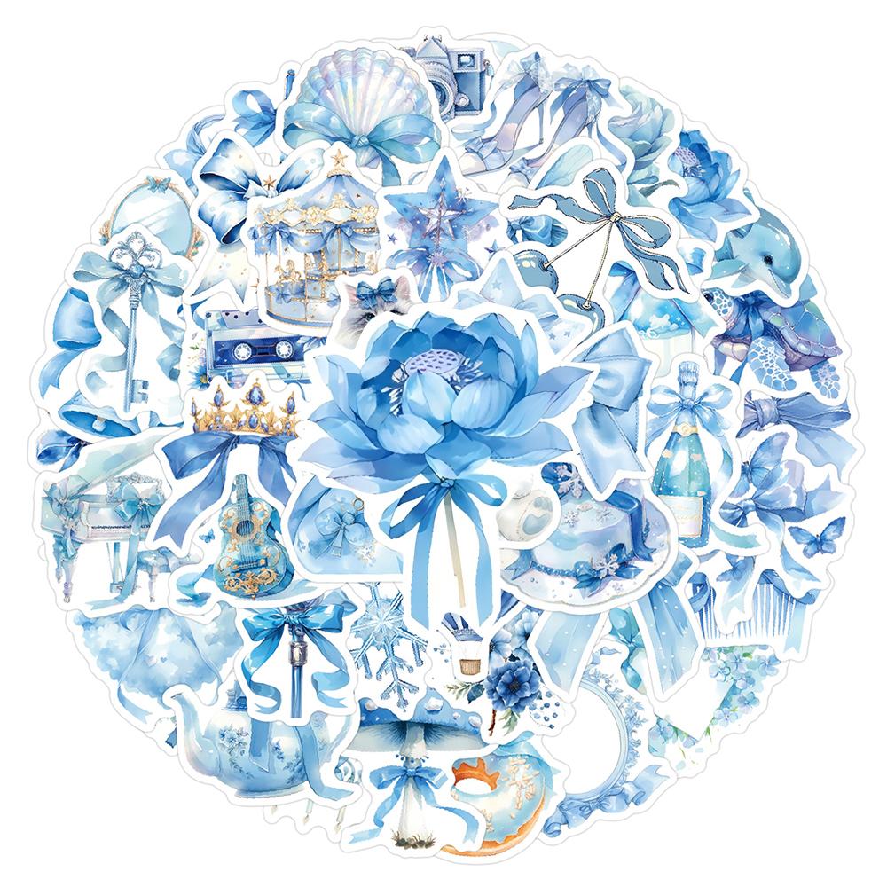 10/30/60pcs Blue Cute Cartoon Coquette Aesthetic Stickers INS Style Decals Kid Girl DIY Scrapbook Laptop Guitar Sticker Toy Gift