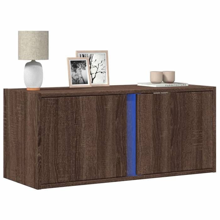 VidaXL Wall-mounted TV Cabinet with LED Lights Brown Oak 80x31x35 Cm, Wall-mounted TV Unit, Floating TV Unit, TV Stand 852263