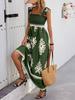 Women's Square Neck Sleeveless Maxi Dress Loose Fit High Waist Gentle Floral Print Summer Beach Vacation Flowy Boho Sundress
