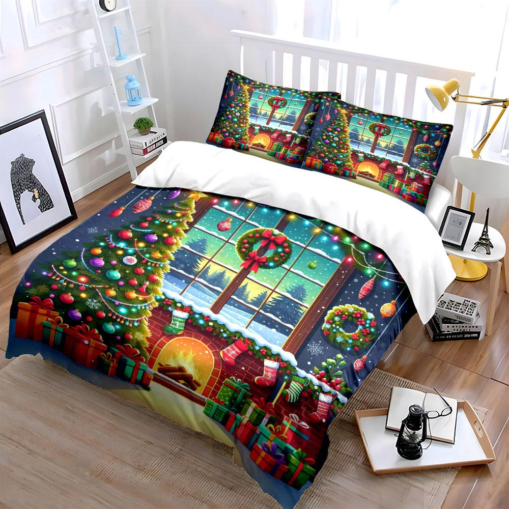 Christmas tree and wreaths. Bedding sets Duvet cover sets Duvet covers Pillowcases(1*Duvet Cover 2*Pillowcases without duvet insert)