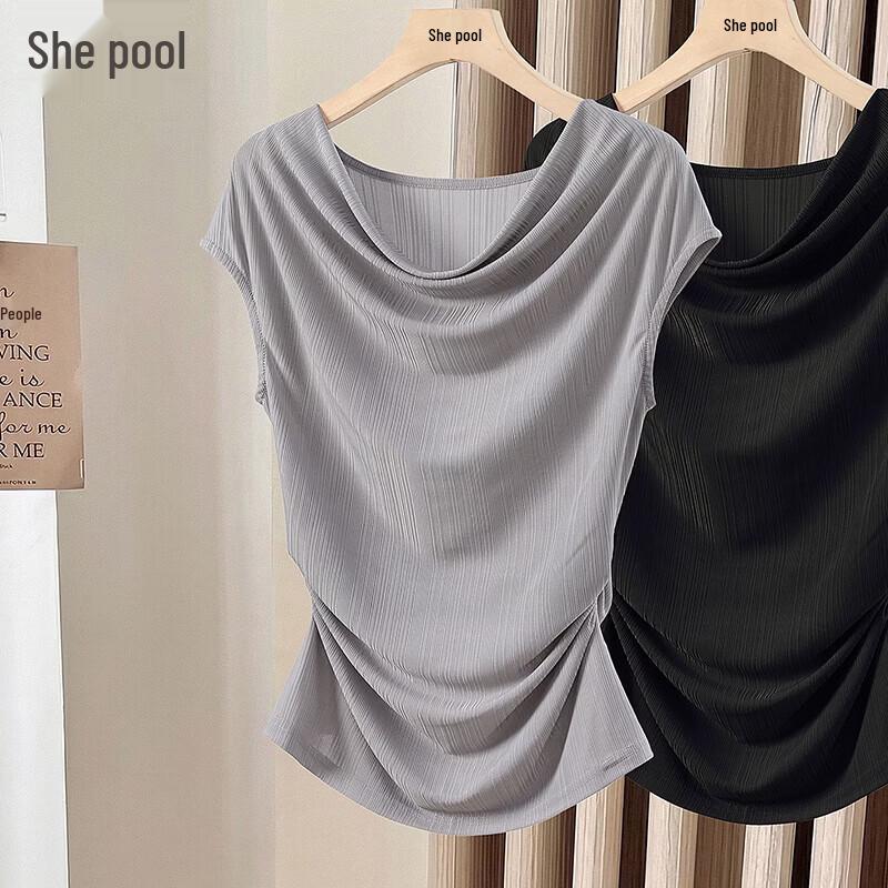 Women s Draped Neck Pleated Sleeveless T-Shirt 2XL