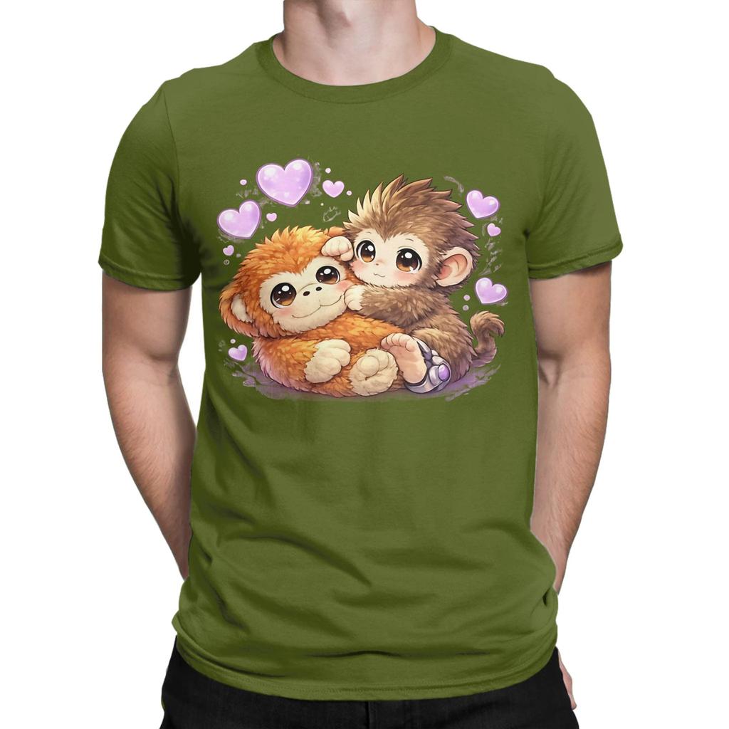 Classic Funny Graphic 100 Cotton Tshirt Cute Monkey Hugging Plush Tops Tees For Unisex