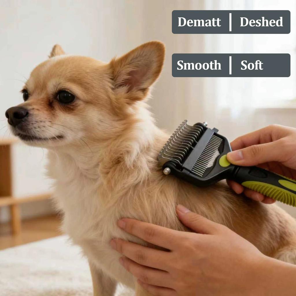 Brosse à Poils 3 en 1 pour Animaux Brosse pour Chien Anti-Mue Peigne Double Face Anti-Mue avec Dents en Acier Inoxydable Coupe-Nœuds pour Poils
