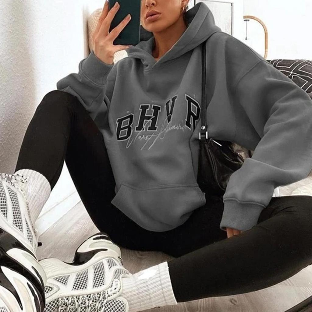 Hoodies Women Fashion Sweatshirts Long Sleeve Hoodies Print Letter Female Casual Sportswear