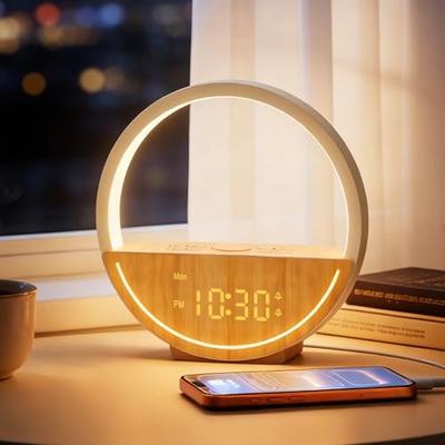 Multifunctional Bedside Lamp Alarm Clock - Touch-Dimmable Night Light, 20 Nature Sounds & White Noise, USB Charging Port, Weekday/Weekend Dual Alarm,