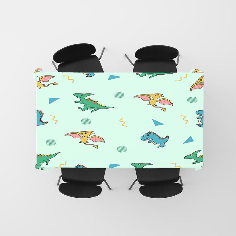 Cartoon Print Tablecloth Polyester Home Decoration Plaid Blue Green Waterproof Non-Slip Dining Linen Bedding