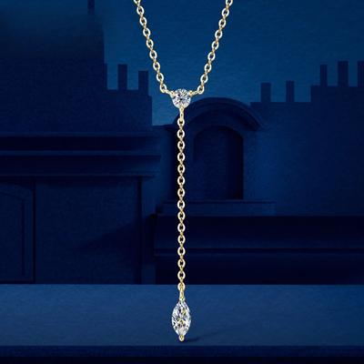 Sweetrain Marquise Cut Moissanite Necklaces Long Tassel Clavicle Chains Necklace for Women Sterling Silver Jewelry Collares