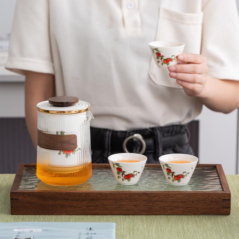 Persimmon Ruyi Suet Jade Kung Fu Travel Tea Set Outdoor Portable Set Gift Box Business Gifts