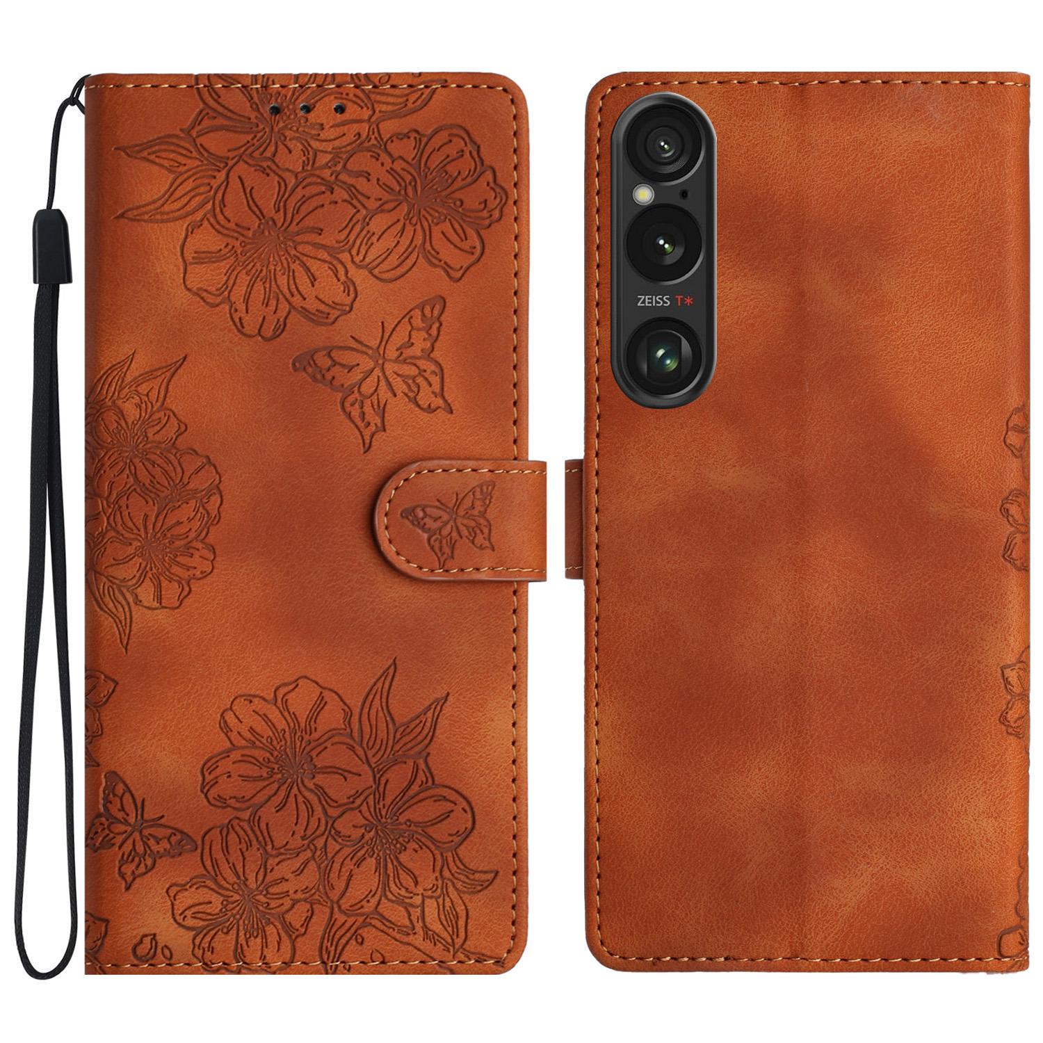 

For Sony Xperia 1 VI Case Butterfly Flower Pattern Skin-Touch Leather Phone Cover E