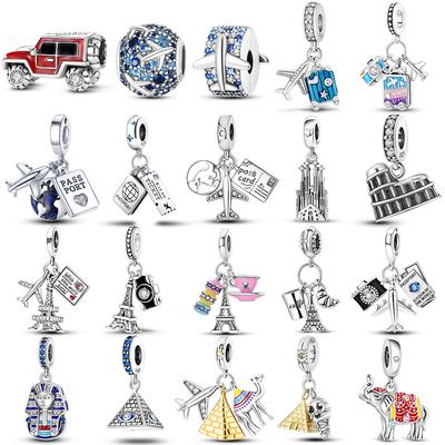 Plata de ley 925 כסף סטרלינג נסיעות להתנדנד קסמי מגדל אייפל חרוזים מתאימים קסמי DIY צמיד כסף תכשיטים מקוריים