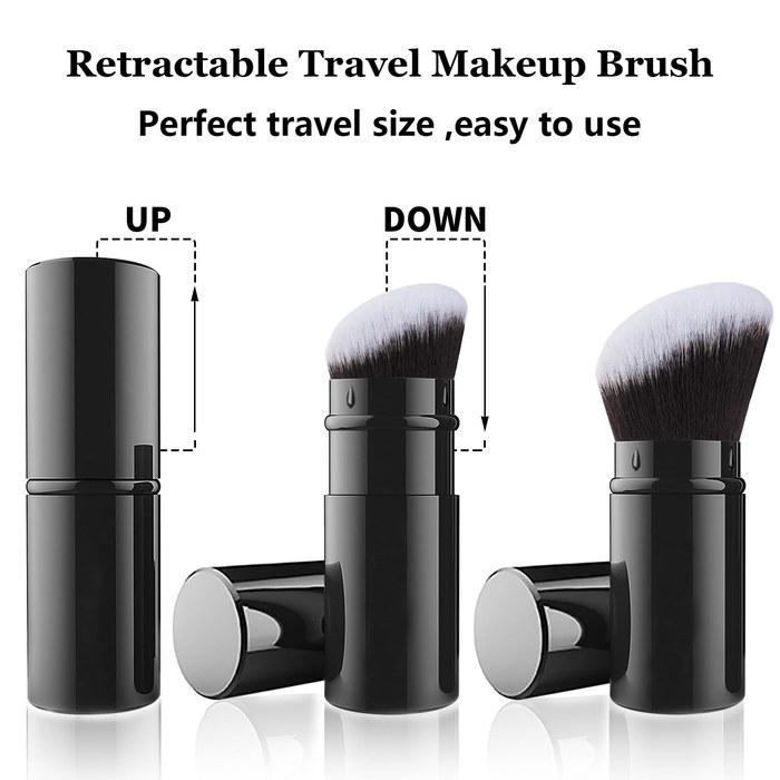 Falliny Retractable Kabuki Makeup Brush, Angled Travel Powder Blush Brush, Foundation Makeup Brush with Cover, for
