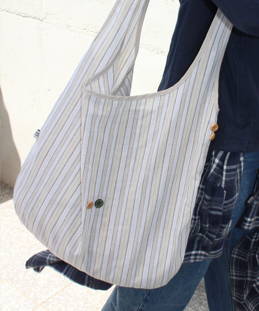 Pmco Striped Button Packable Shoulder Bag (Beige)