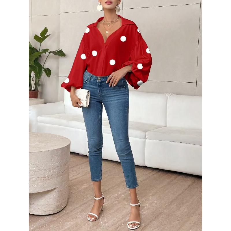 2026 New Fashion Casual Women's Polka Dot Loose Bubble Long Sleeve Loose Top