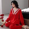 Pajamas Ladies Spring and Autumn Long Sleeve Suit Newlywed Bride Big Red Cotton Festive Birthday Loungewear