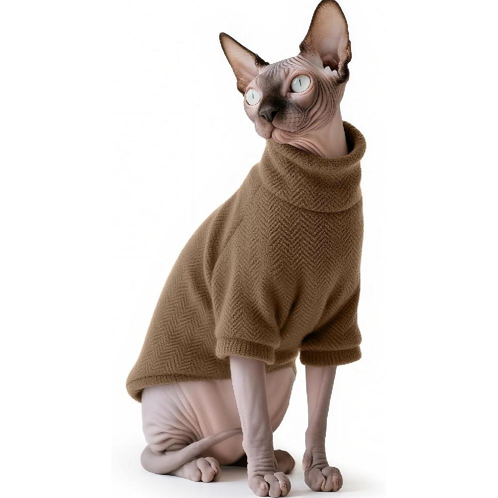 Idepet Sphynx Cat Warm Turtleneck Sweater Hairless Cats Shirt Pullover Kitten T-Shirts Thick Soft Fleece Clothes Cute Outfit Coat Pajamas for Cats