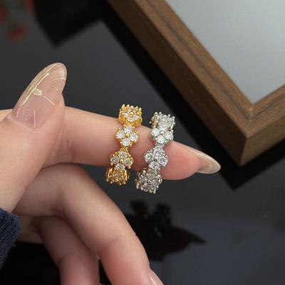 Two-Color Flower Four-Leaf Clover Full Of Diamonds Zir*****Pen Ring Niche High-End Light Luxury Index Finger Ring Female
