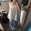 French Lace Patchwork White Cami Strapless Backless Top Women's Underwear Summer Outerwear Vacation Style Loose Sleeveless Top Trendy