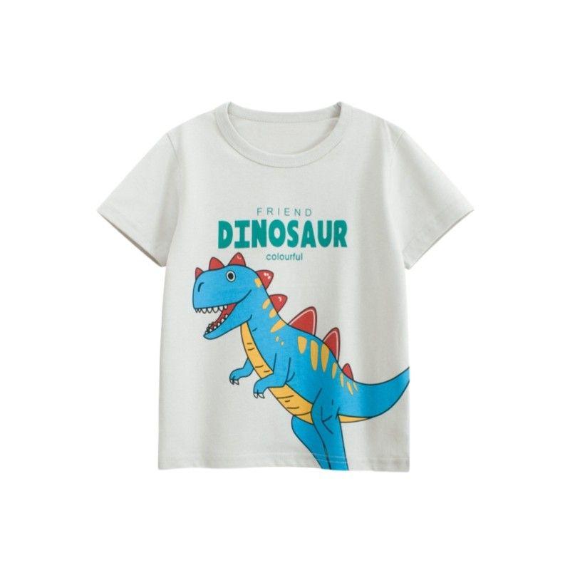 27Kids Kidsren's Clothing Summer Kidsren's Dinosaur Print Short-Sleeved T-Shirt Boys Pure Cotton Clothes Baby Half-Sleeved Clothes