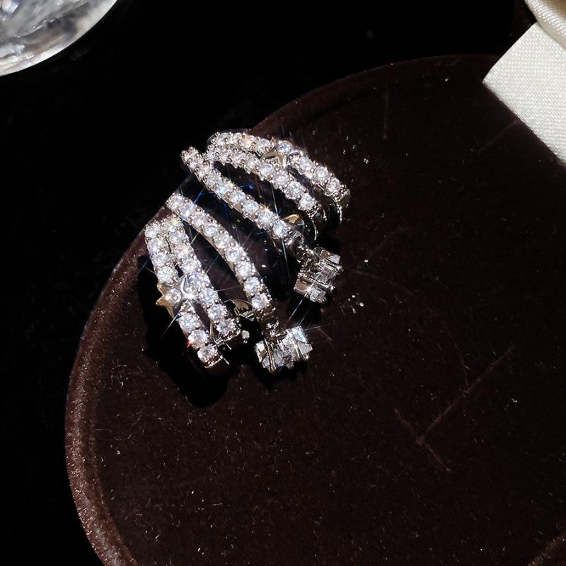 Luxury zircon oval star stud earrings exquisite fashion versatile niche design earrings light luxury high-end earrings