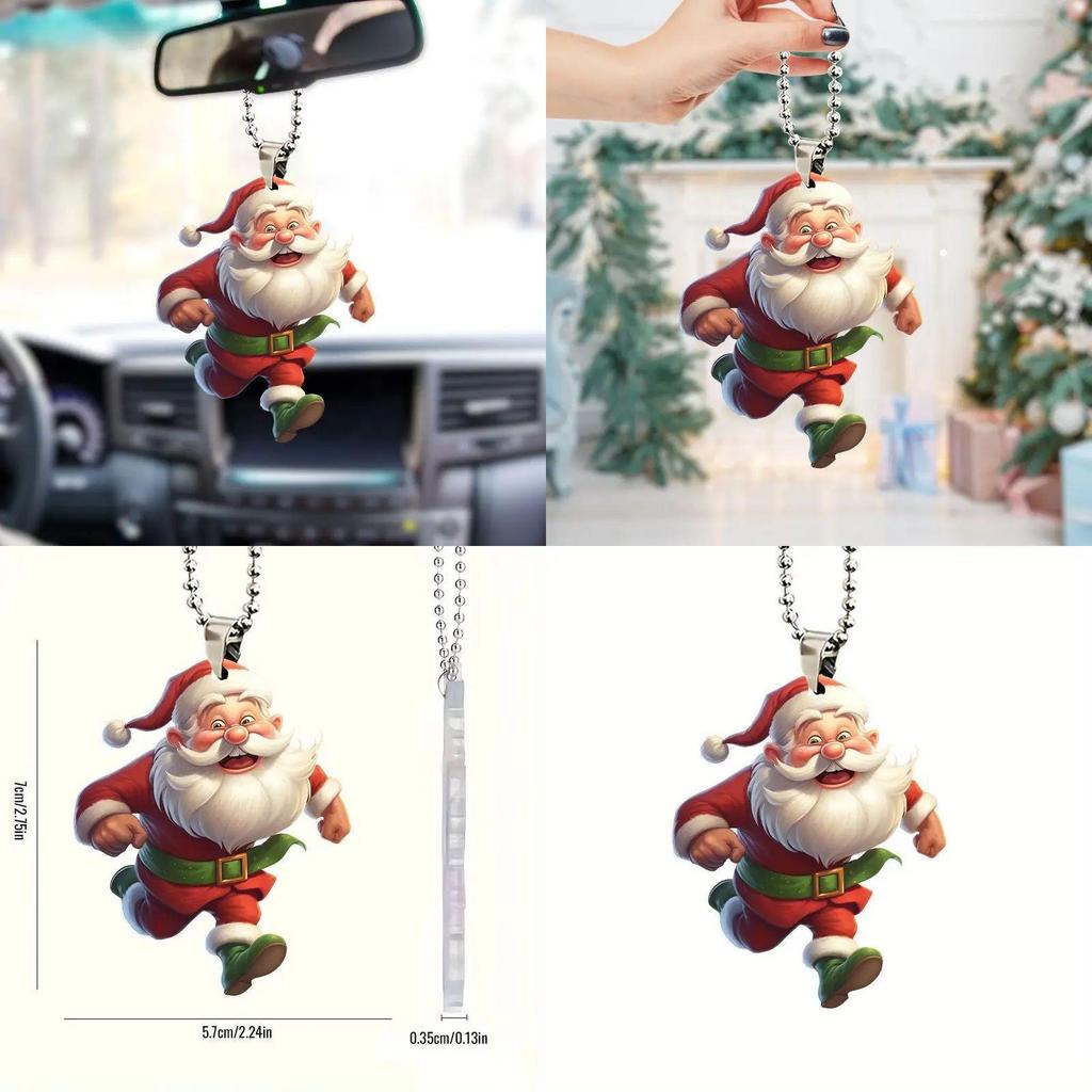 Themed Christmas Running Santa Claus Pattern Acrylic Pendant For Holiday Decor