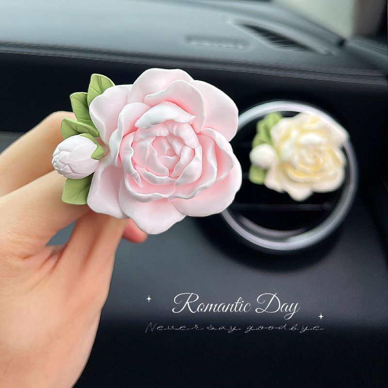 Jasmine Flower Car Perfume Aromatherapy Car Air Conditioning Vent Decoration Diffuser Stone Flower Car Interior Ornament Goddess Jasmine Air Vent White - Includes Fragrance