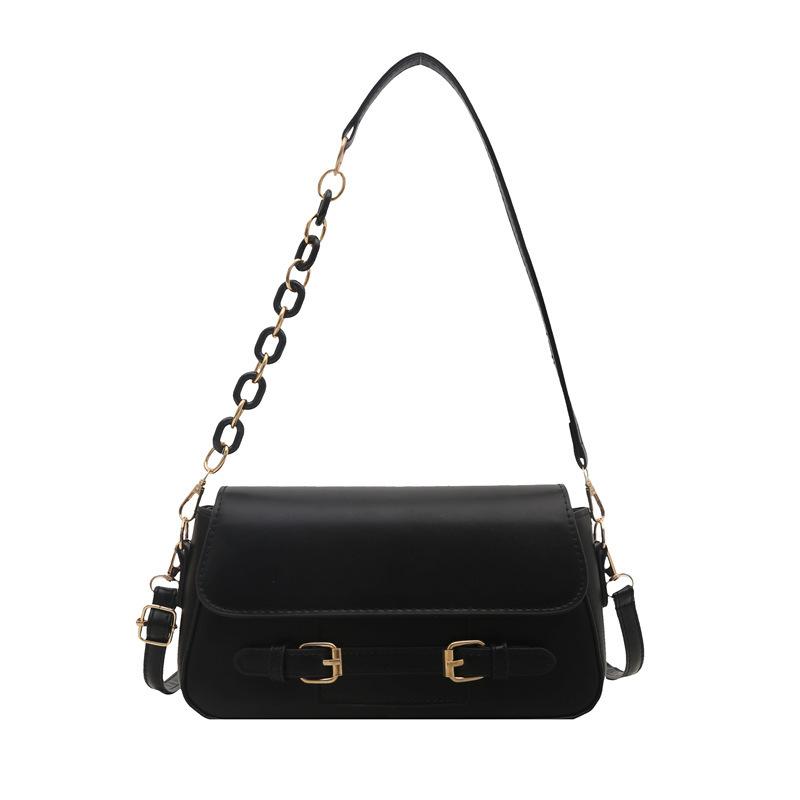 

New Fashi PU Leather Shoulder Bags for Women Simple Chain Handbags Crossbody Messenger Small Square Bags Casual Underarm Bag чёрный