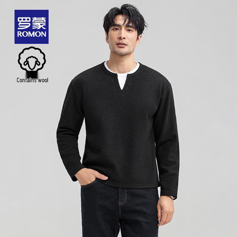 Romon Men's Faux Two-Piece Wool Blend Pullover Sweater