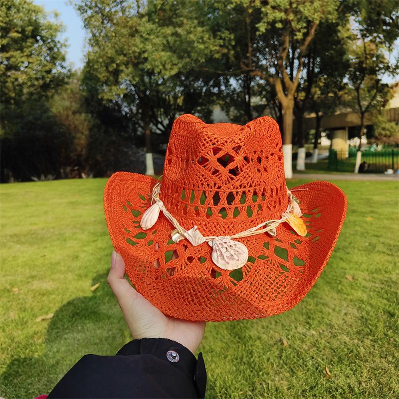 Cowboy Straw Hat for Women Fashion Seashell Straw Cowboy Hat Beach Summer Cowboy Sunshade Jazz Hat Sombrero Vaquero Hombre