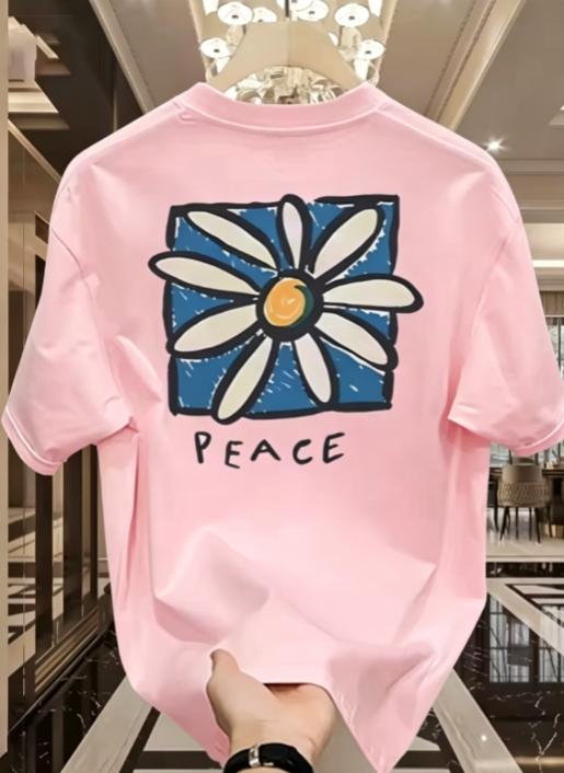 Minimalist Floral Pattern Printed Shirt for Unisex Breathable Summer Cotton Tshirt Casual Cotton Tshirt Graphic Tshirt Soft