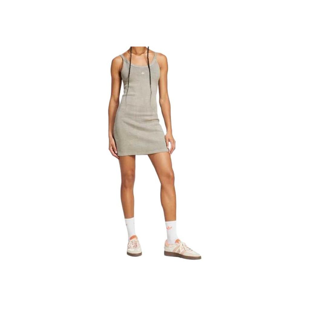 Adidas Originals Sports Lifestyle Series Comfortable Fashionable Simple Solid Color Sleeveless Dress Women Dresses Pebble-Silver-Gray JC7548