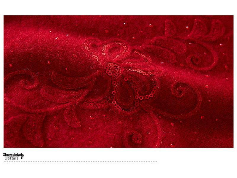 Benmingnian Red Wool Sweater for Middle-Aged Women - Plus Size Autumn/Winter Fashion Pullover