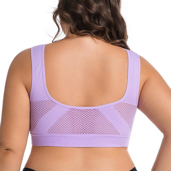 Plus Size Solid Color Breathable Sports Bra - Pullover Wireless Yoga Bra Light Support Thin