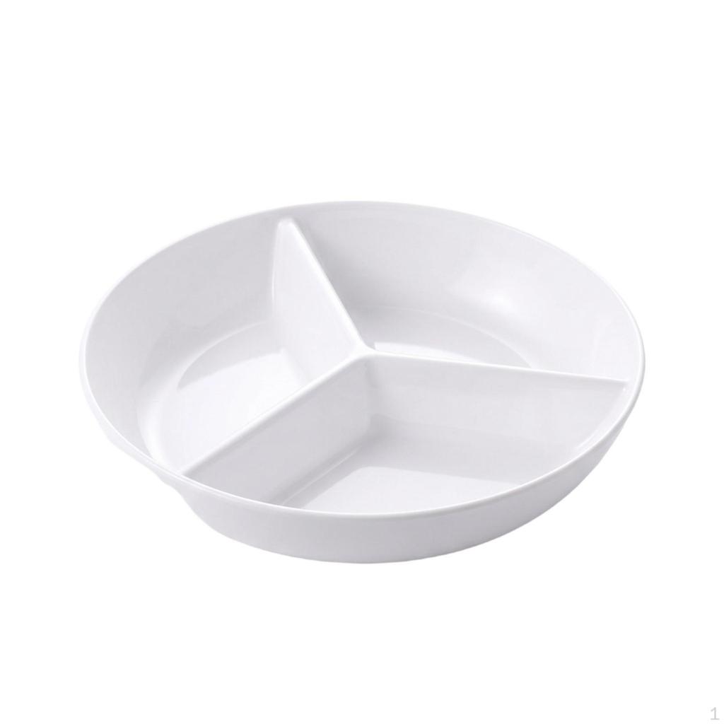3Compartment Plate Porcelain Finish Round Divided Glossy Surface